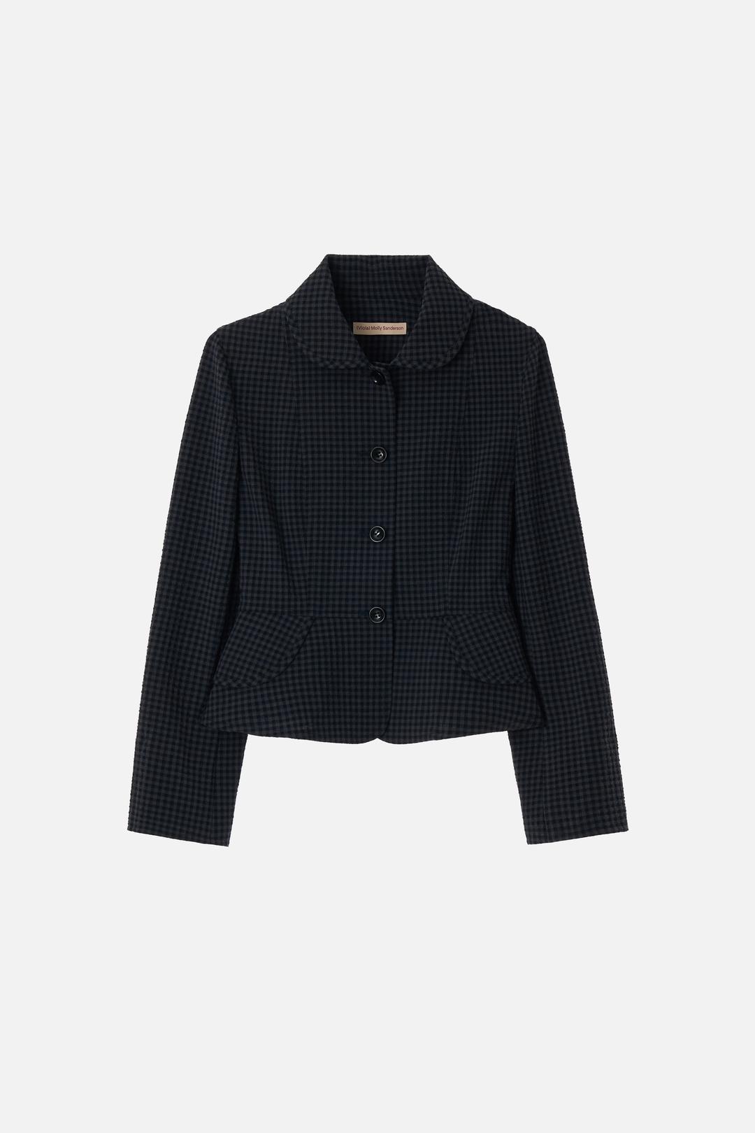 Check wool peplum jacket (black)