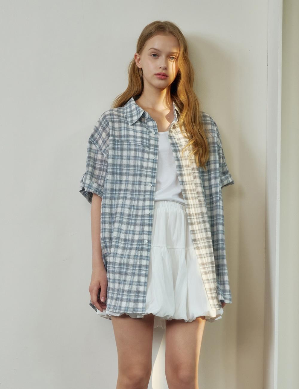 (woman) 링클 오션 롤업 하프셔츠_Sora