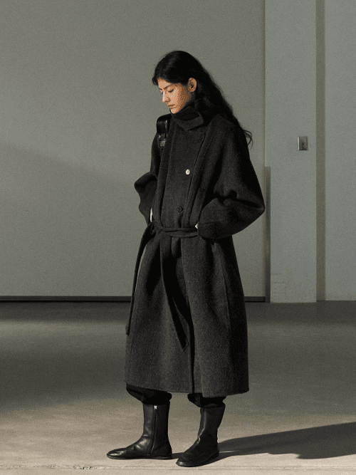 Tinka 벨티드 알파카 롱 코트