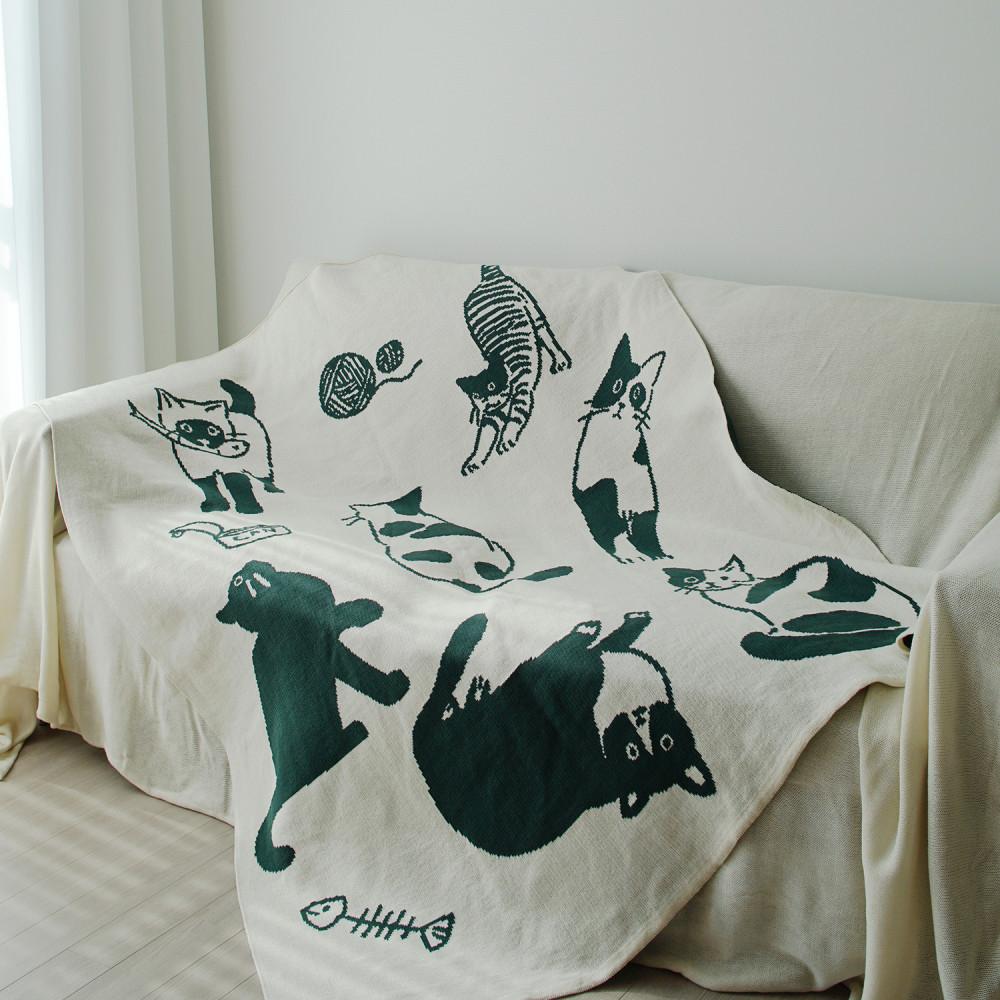 베르데 고양이 양면 니트 블랭킷 2color