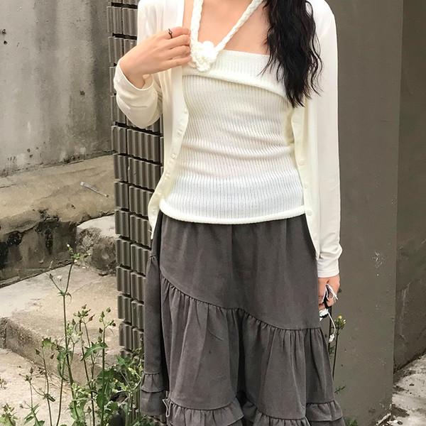 미루 플라워 홀터넥 나시 ( miru flower halter knit top )