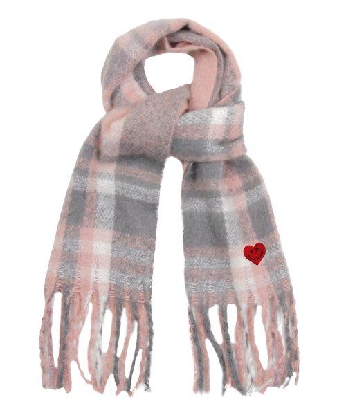 [BAG&ACC]하트스마일 자수 볼드 체크 머플러_핑크