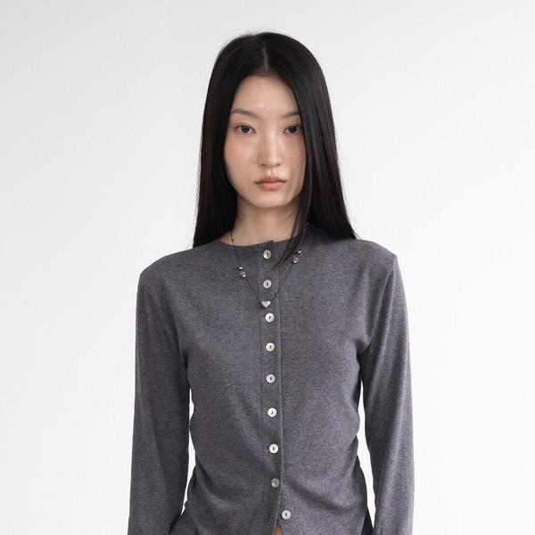 Round Button Shirring Cardigan (Charcoal)