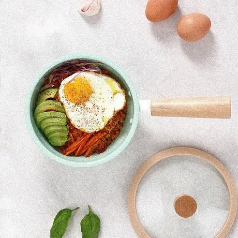 멜로우 마블 멀티팬 16cm냄비 ( 유리 뚜껑 포함 ) 1인용편수냄비 코팅냄비, 16cm, 피스타치오