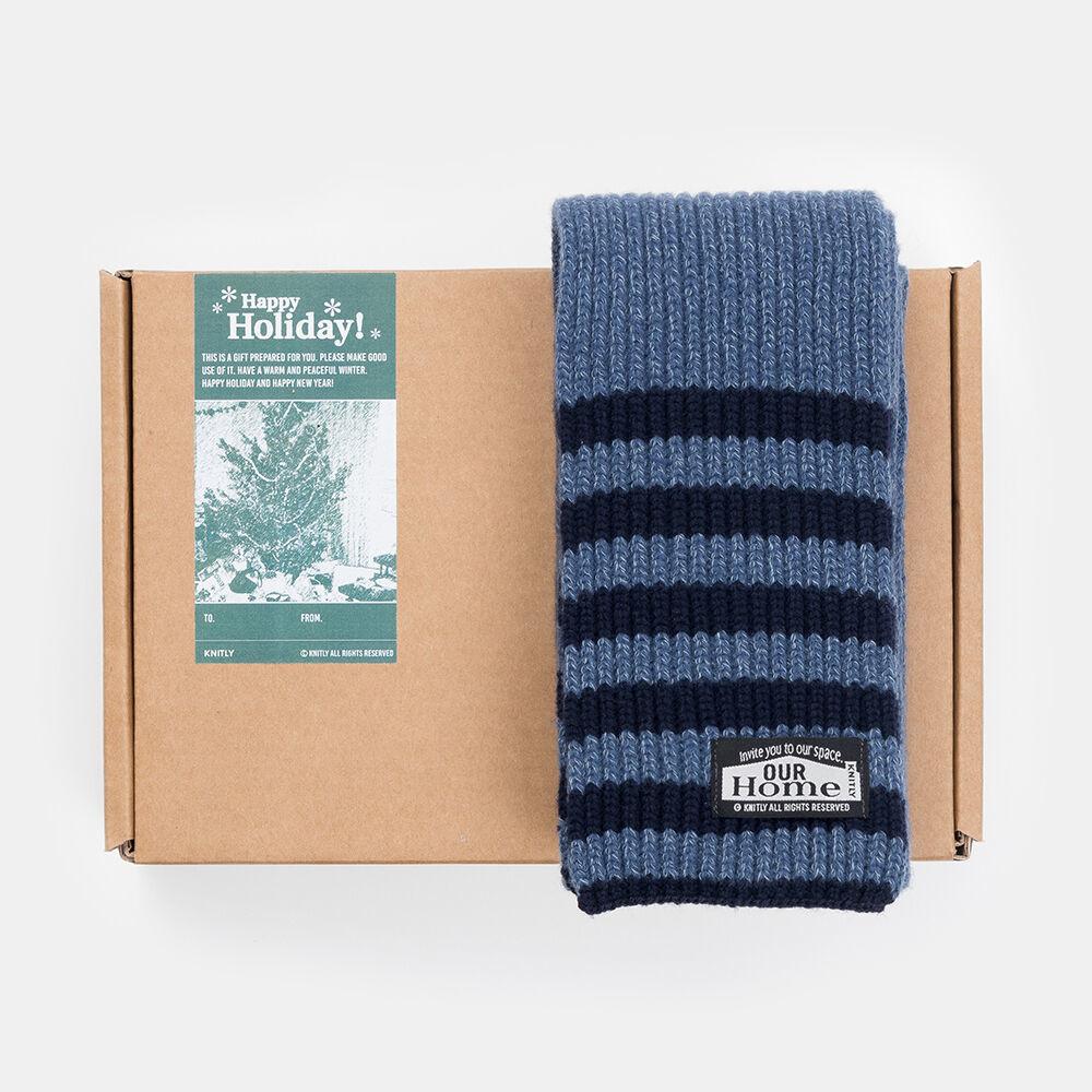 [29CM 단독] Wool Cotton Ribbed Line Muffler (Blue)