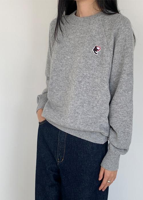 [20%]RAGLAN BUTTON KNIT_GREY