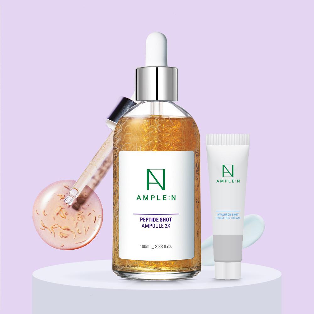 [미니크림 증정] 앰플엔 펩타이드샷 2X 모공탄력 앰플 대용량 100ml 탄력 2배 모공 앰플