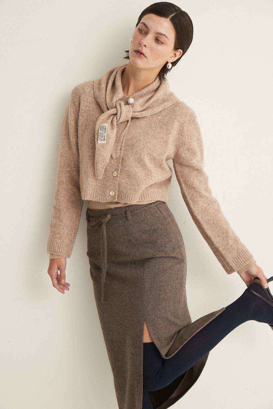 SCARF KNIT CARDIGAN - BEIGE