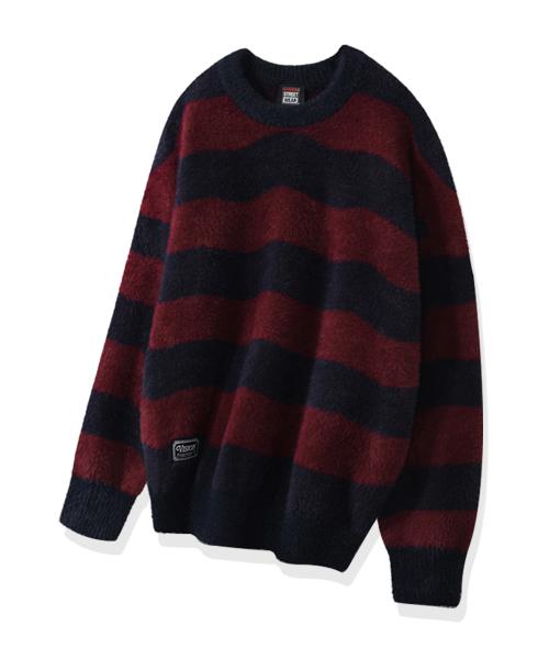 비전스트릿웨어(VISION STREETWEAR)  VSW Hairy Wave Stripe Knit Burgundy - 사이즈 & 후기 | 무신사