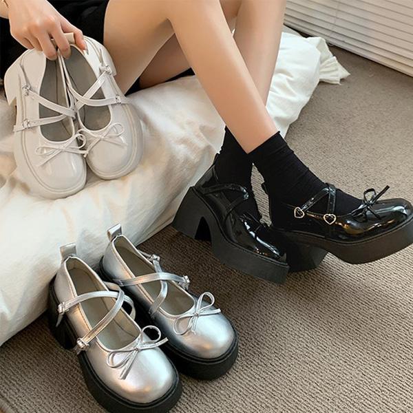 하트버클 리본 통굽 로퍼