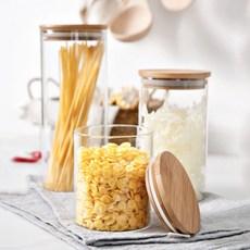 심플 내열유리용기 파스타 밀폐 보관용기 다용도 양념유리병 대나무뚜껑