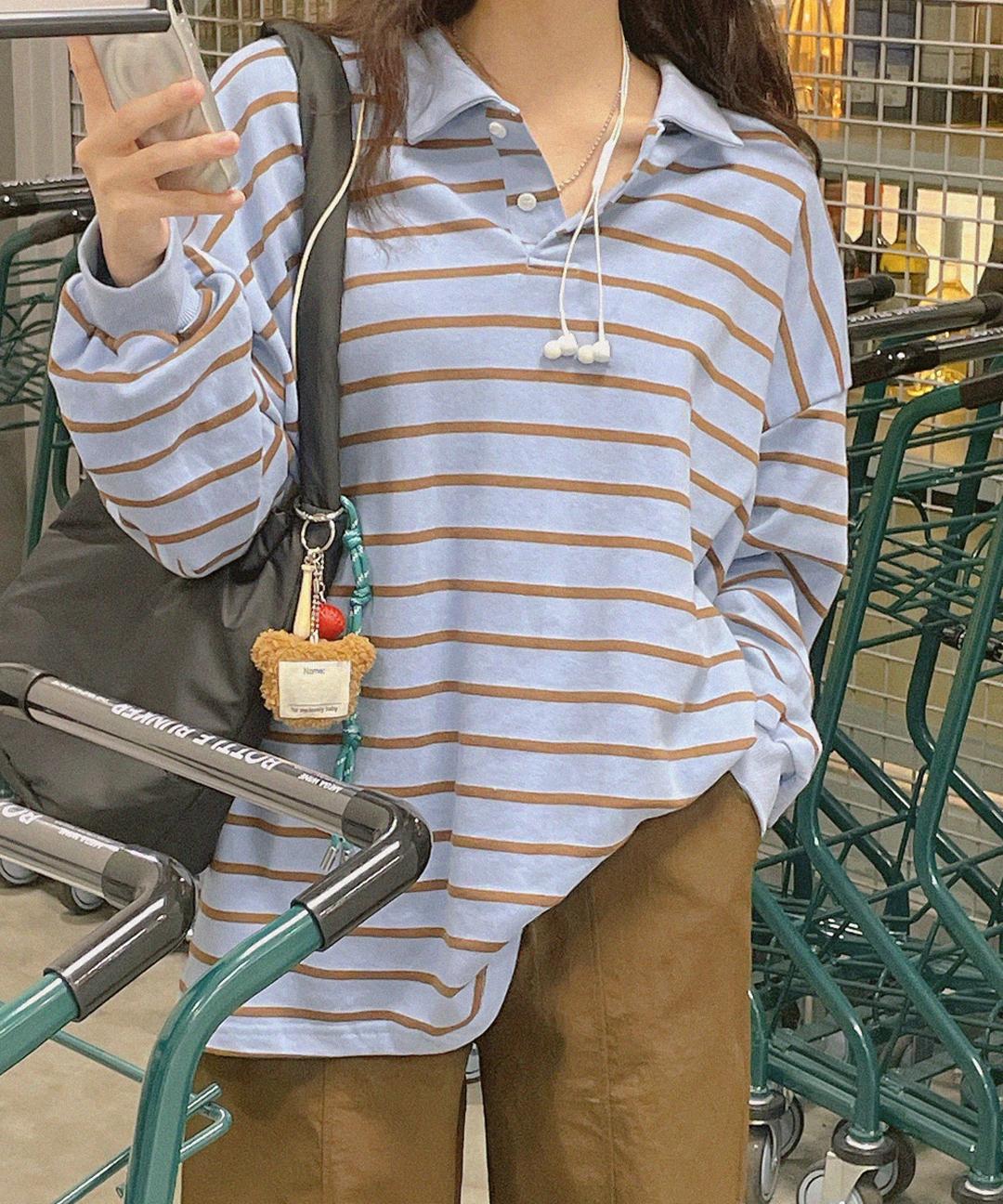 내츄럴마인드 (3color/지금출발) 하임 스트라이프 카라 티셔츠 (스트라이프로 경쾌한 무드)