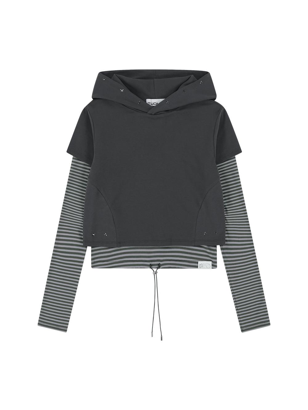 STUD LAYERED HOODIE [CHARCOAL]