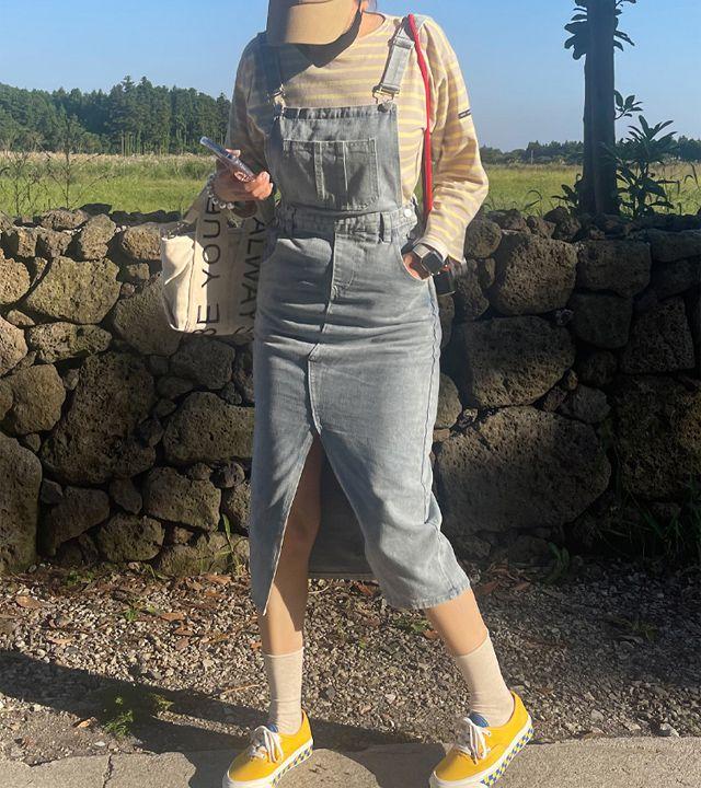 뷔스티에 데님 멜빵 원피스 청치마 청원피스_이지스