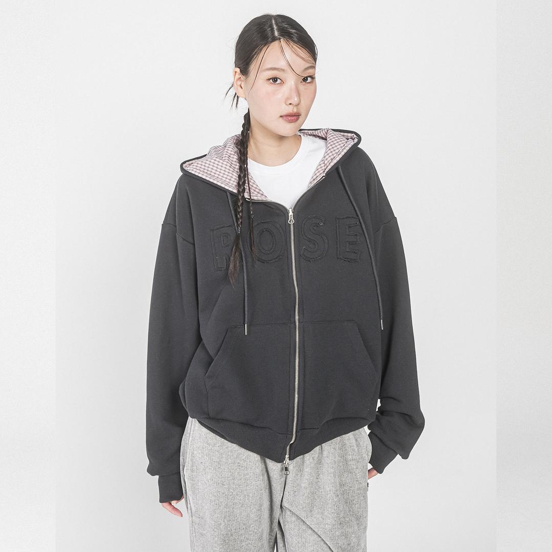 ROSE CHECK REVERSIBLE ZIP UP HOOD(CHARCOAL)