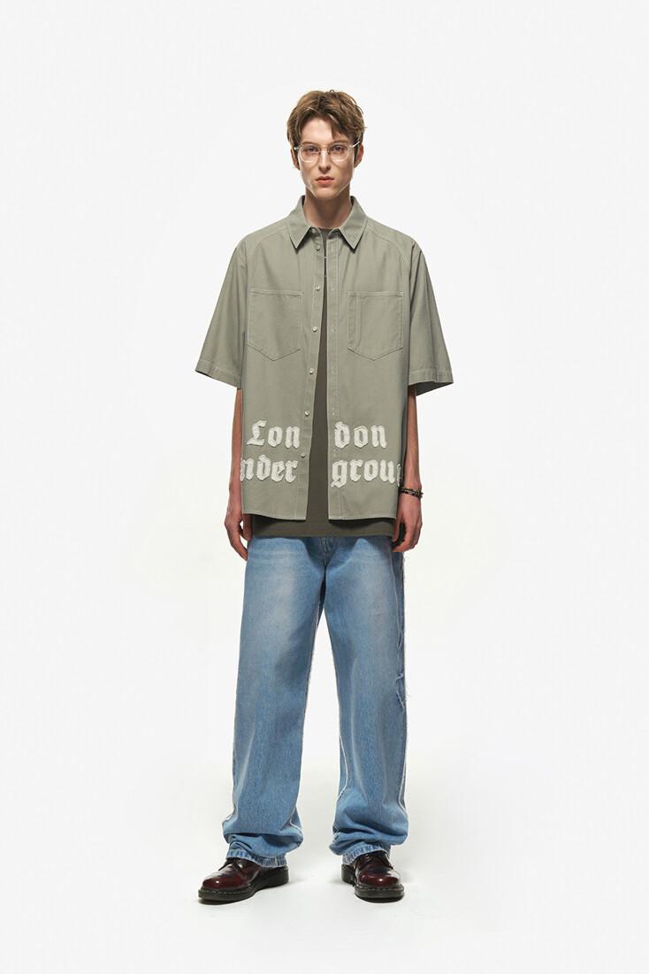 Applique half sleeve shirt_Greyish Khaki