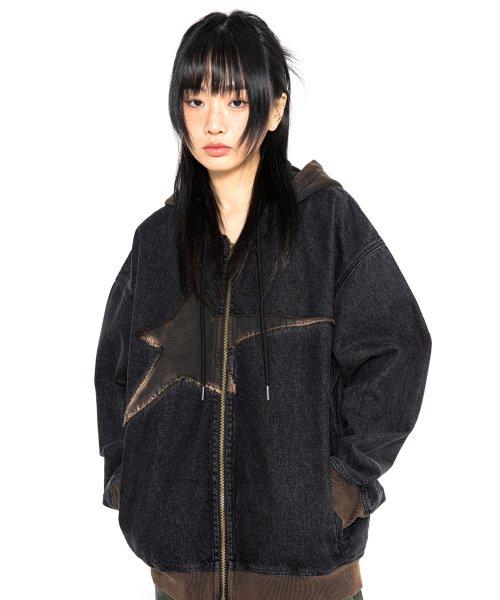 XTT061 빈티지 워싱 스타 데님 후드집업 (DARK GRAY)