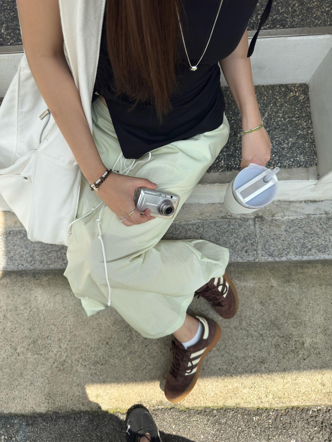 [2차] [prts made] 코튼나일론 스트레이트 핏 맥시 스커트 (cucumber green) 2sizes