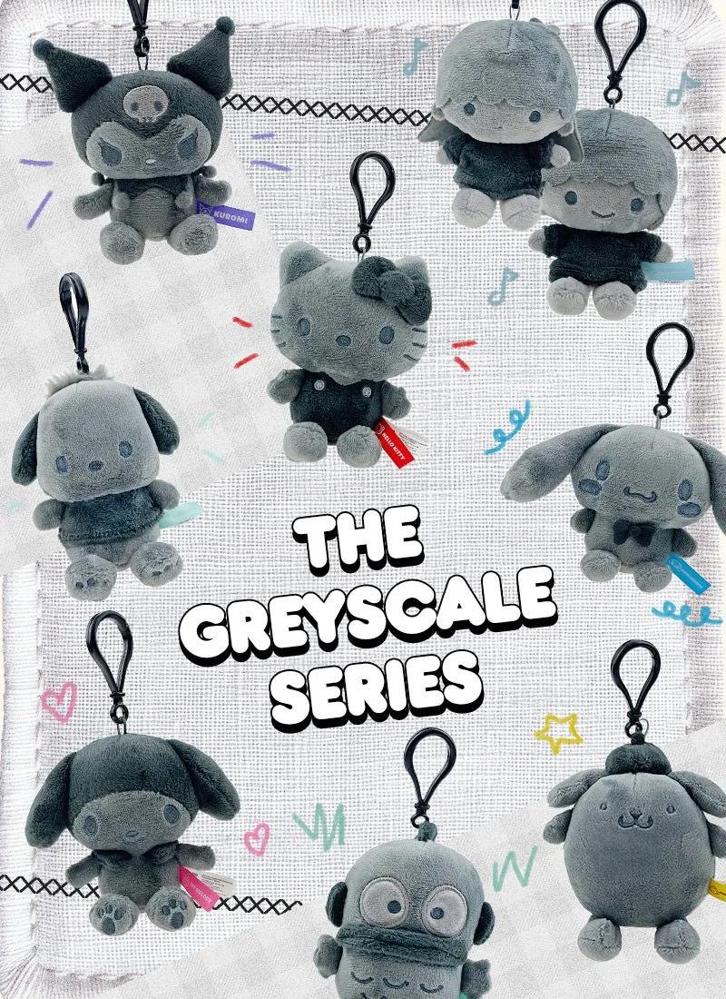 [산리오 정품] 헬로키티 애쉬 모노크롬 시리즈  플러쉬 마스코트 클립 백참 키링 열쇠고리 백꾸