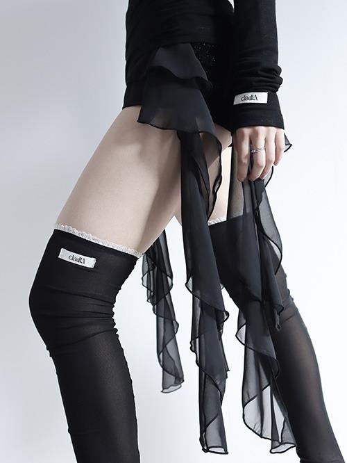 [CLaddA] hole knee stocking, black mesh