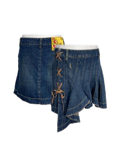gored flare lace-up denim skirt