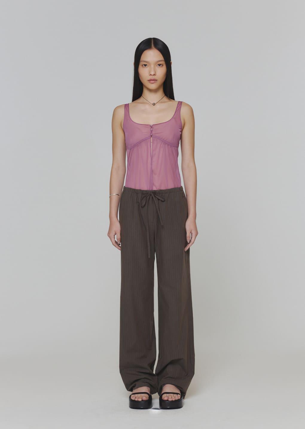 stripe banding pants, brown