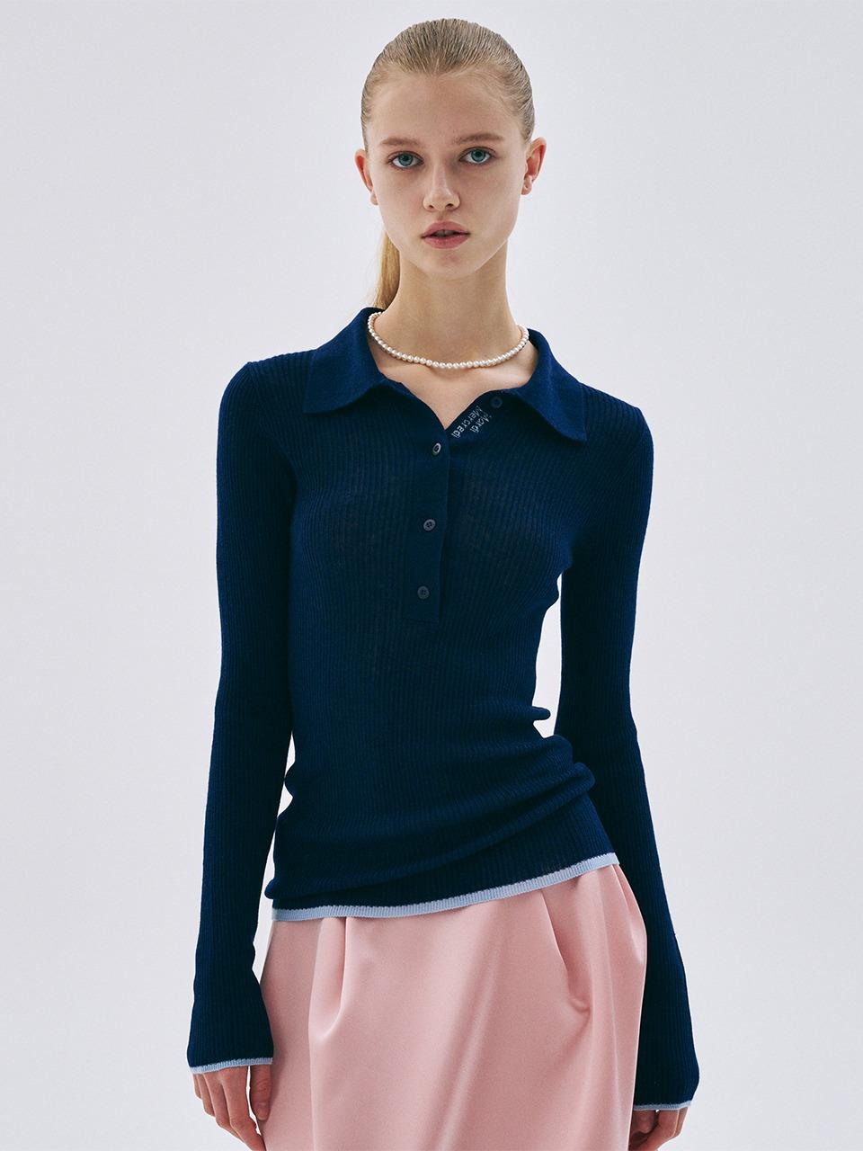 RIBBED KNIT SLIMFIT TOP_NAVY