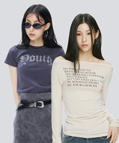 [SET] YK 민지 티셔츠 + 치어 롱 슬리브