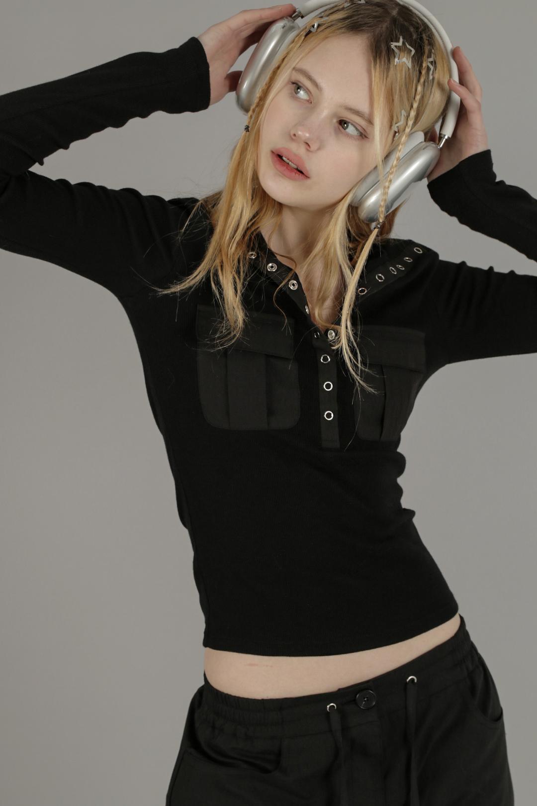 POCKET SANP BUTTON TOP (BK)