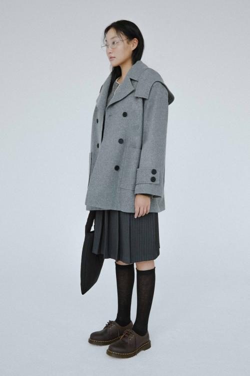 HOODED DOUBLE WOOL COAT GREY (50% off)