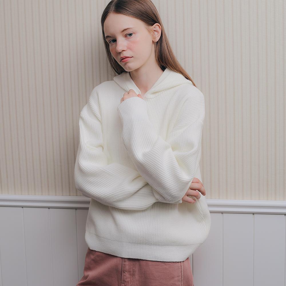 [니노 착용] Hachi Overfit Snap Hoodie Knit_Ivory