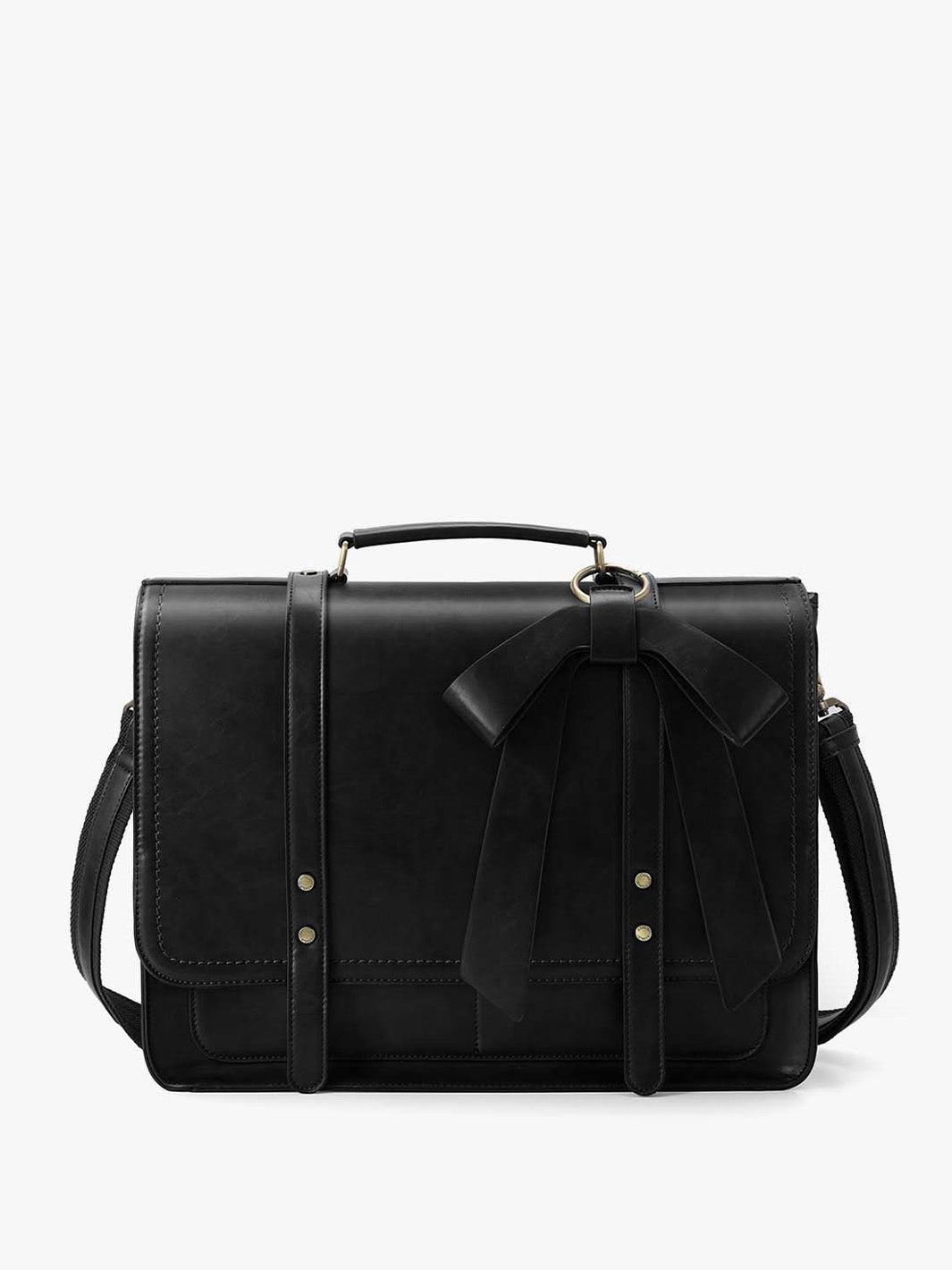 Women's PU Detachable Bow Big Briefcase - Black