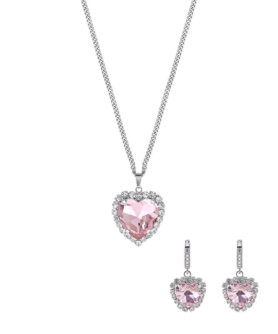 [세트] 핑크 하이틴 프린세스 하트 큐빅 목걸이 + 귀걸이