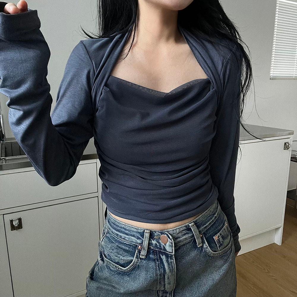 matin bolero shirring sleeve 마틴 볼레로 셔링 긴팔티 (3color)