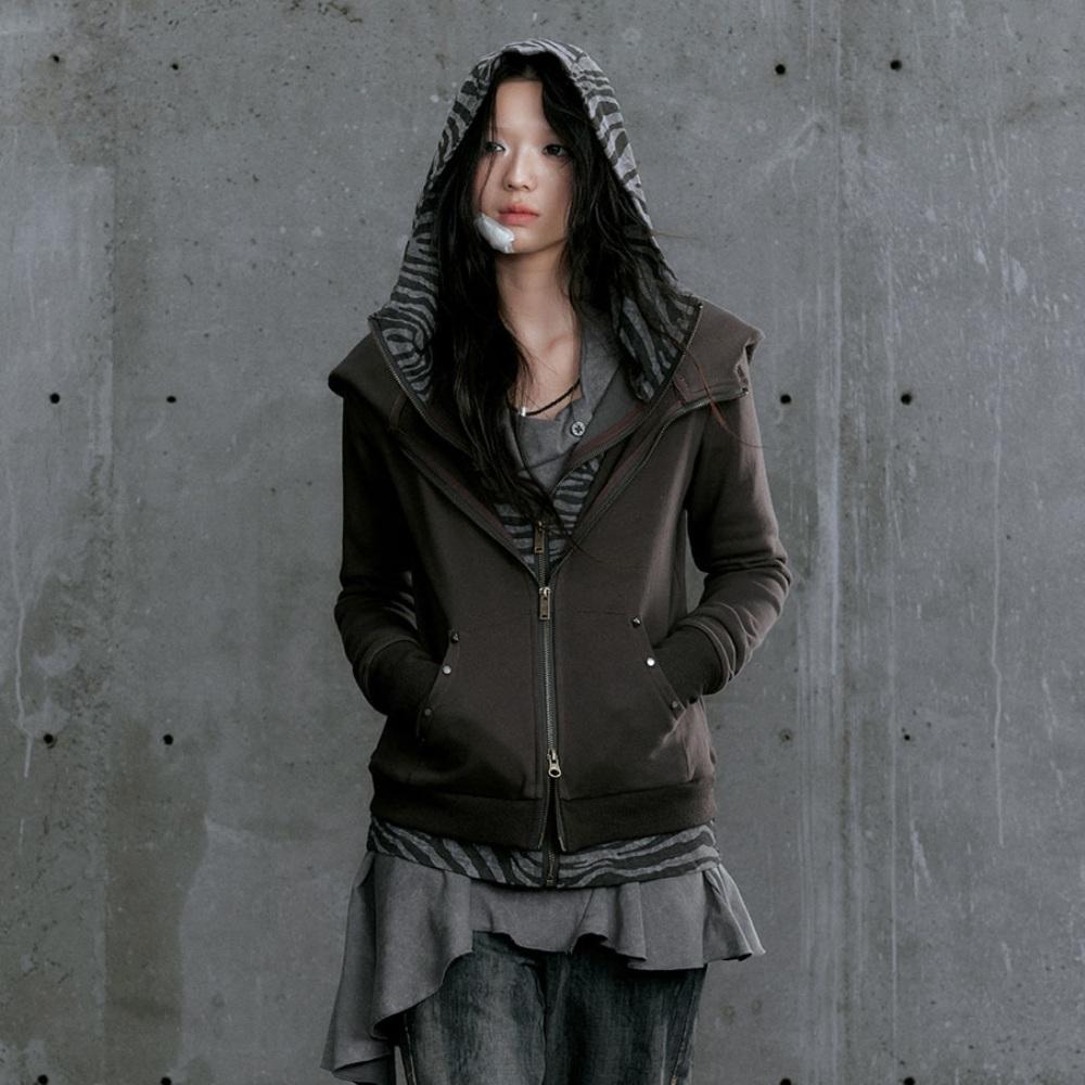 Cest Nous 페이크 투피스 슬림 후드집업 빈티지 스트라이프 레이어드 집업