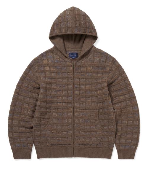 Textured Knit Zip Hoodie Brown