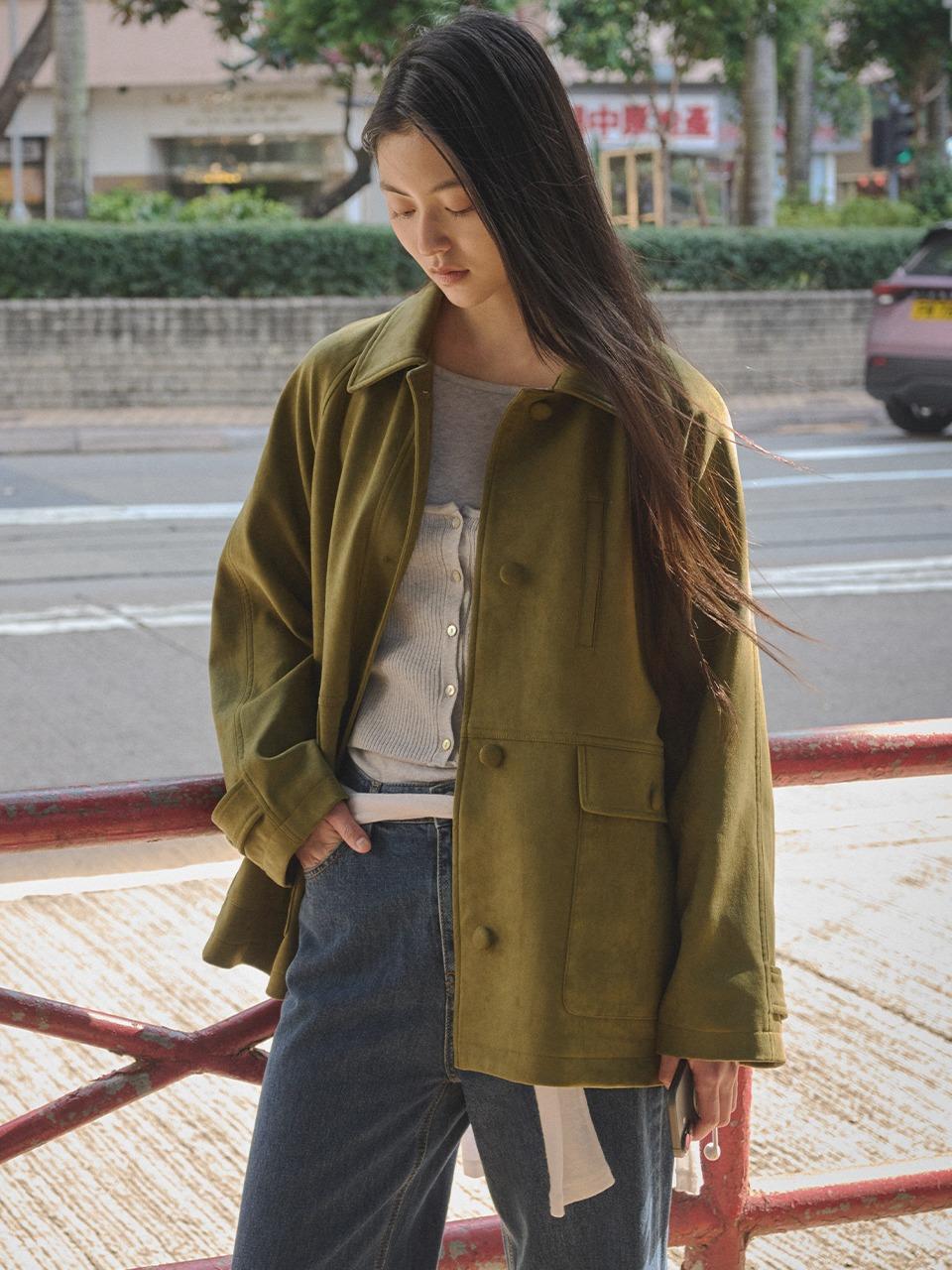 Single suede half jacket [TISP05JK17]_Olive khaki