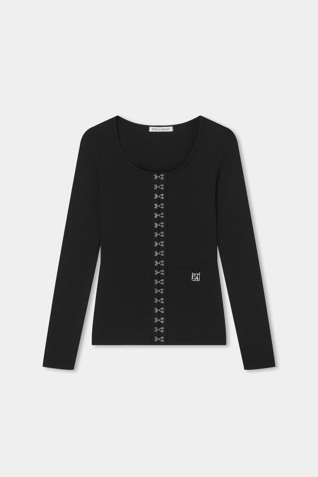 Deep U-neck Rib Cardigan (Black)