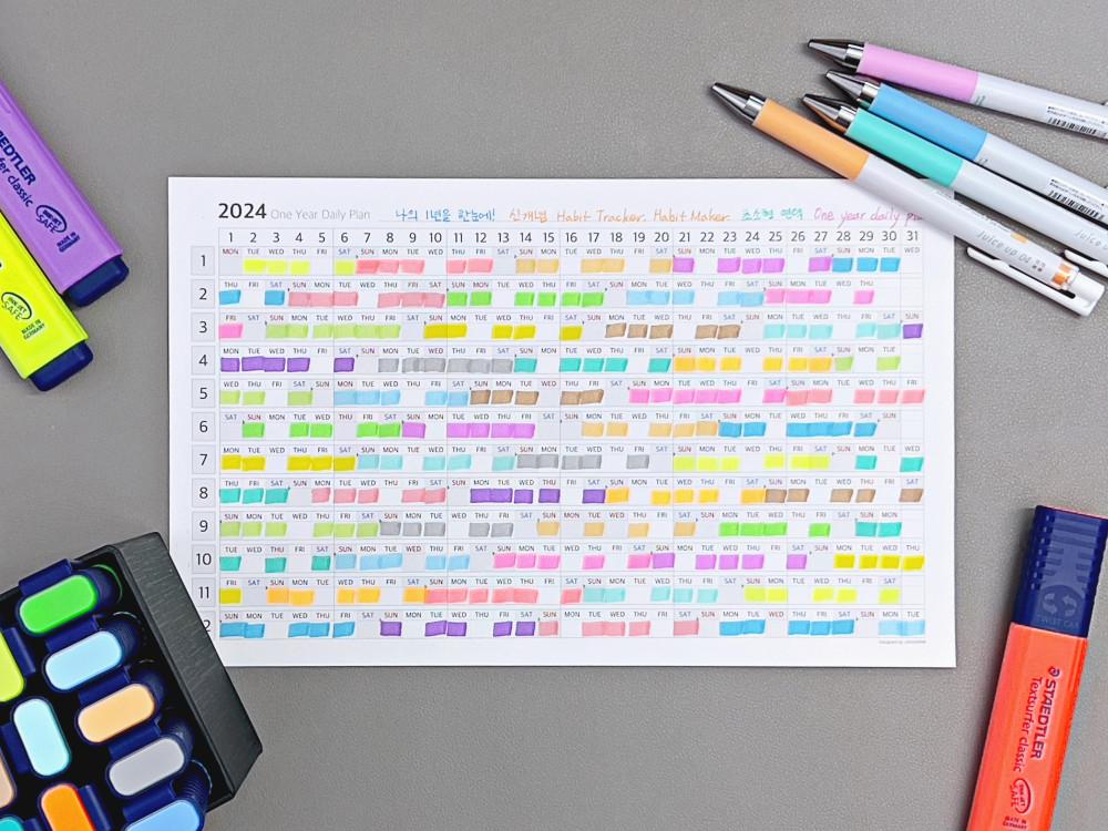 2024 한장 플래너 신개념 해빗트래커 해빗메이커 초소형 1년 연력 루틴 계획 OYDP