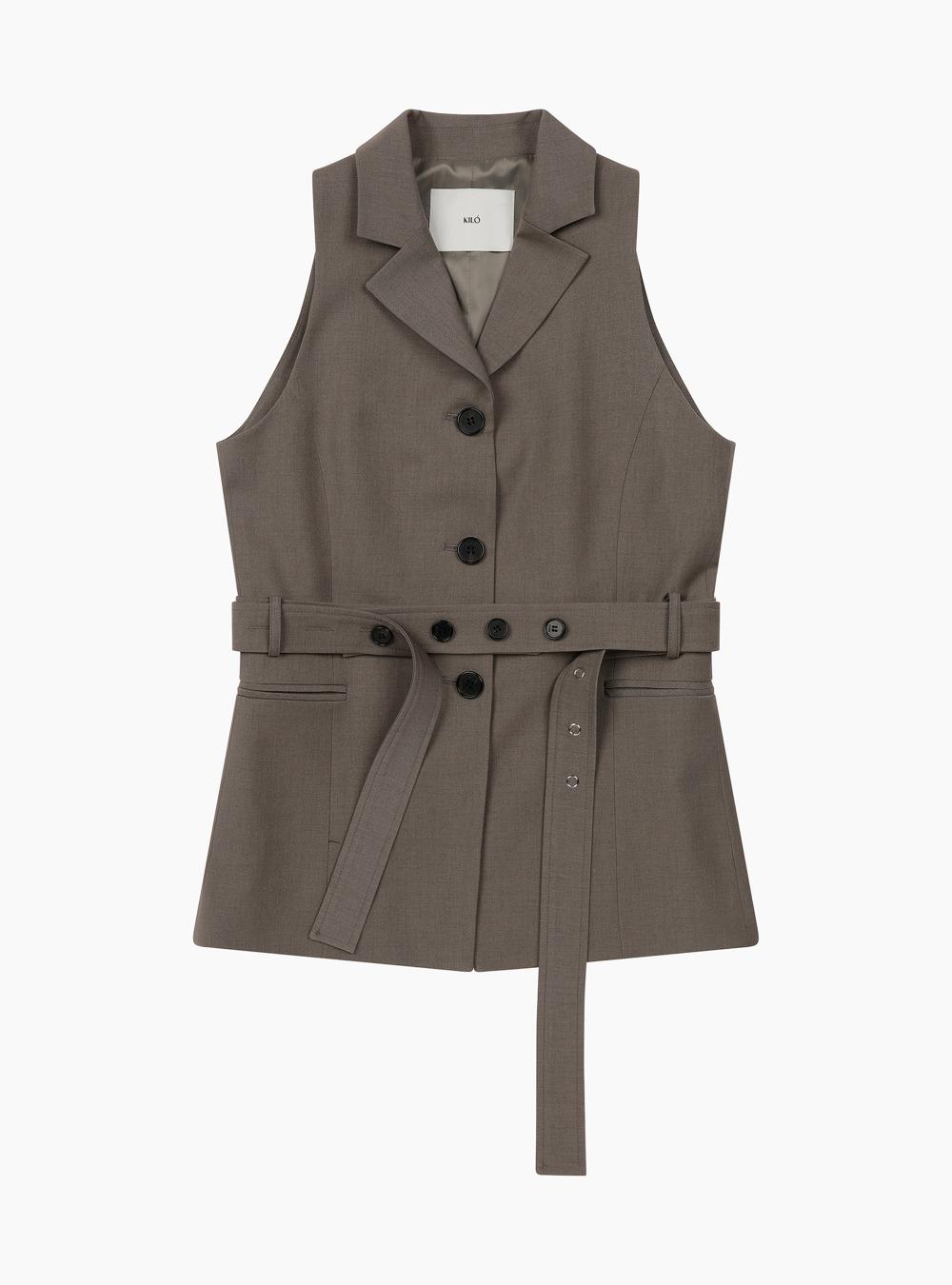 BELTED HALTER VEST (COCOA)