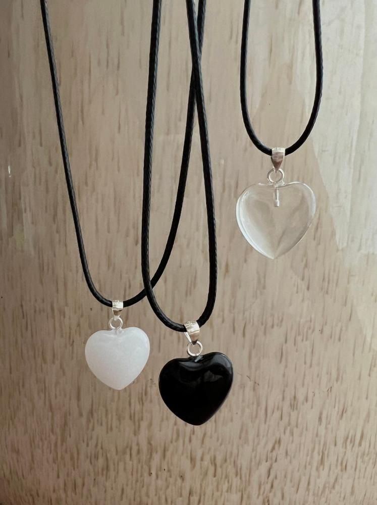 (크르와)실버925 리스본 볼드 하트 블랙 실크줄 목걸이(3 type)