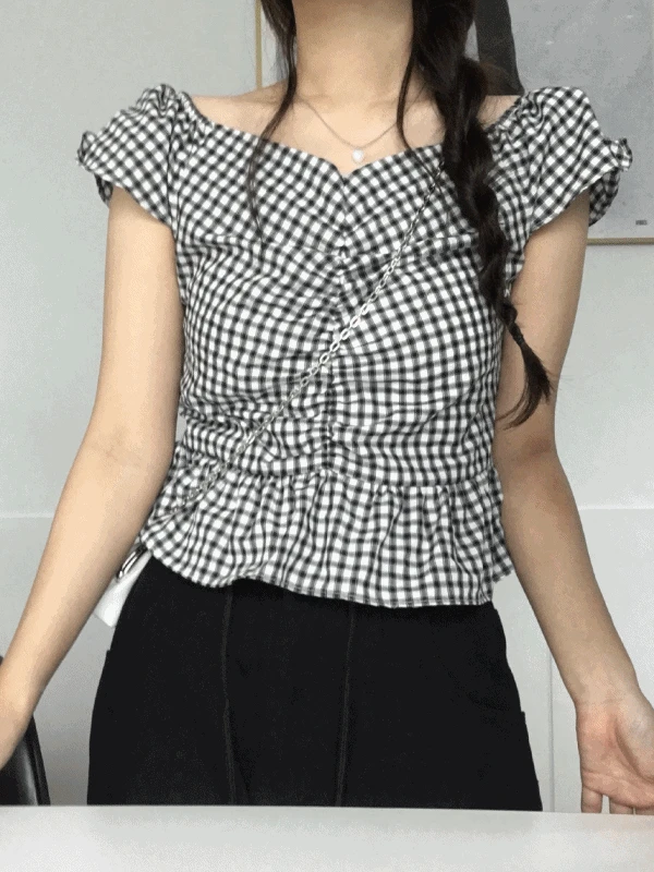 하트인 체크블라우스 여름블라우스/1주 소요