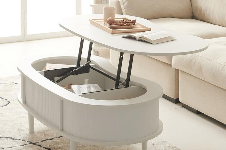 한정할인 마르체 밀키 타원형 리프트업 거실 소파 테이블