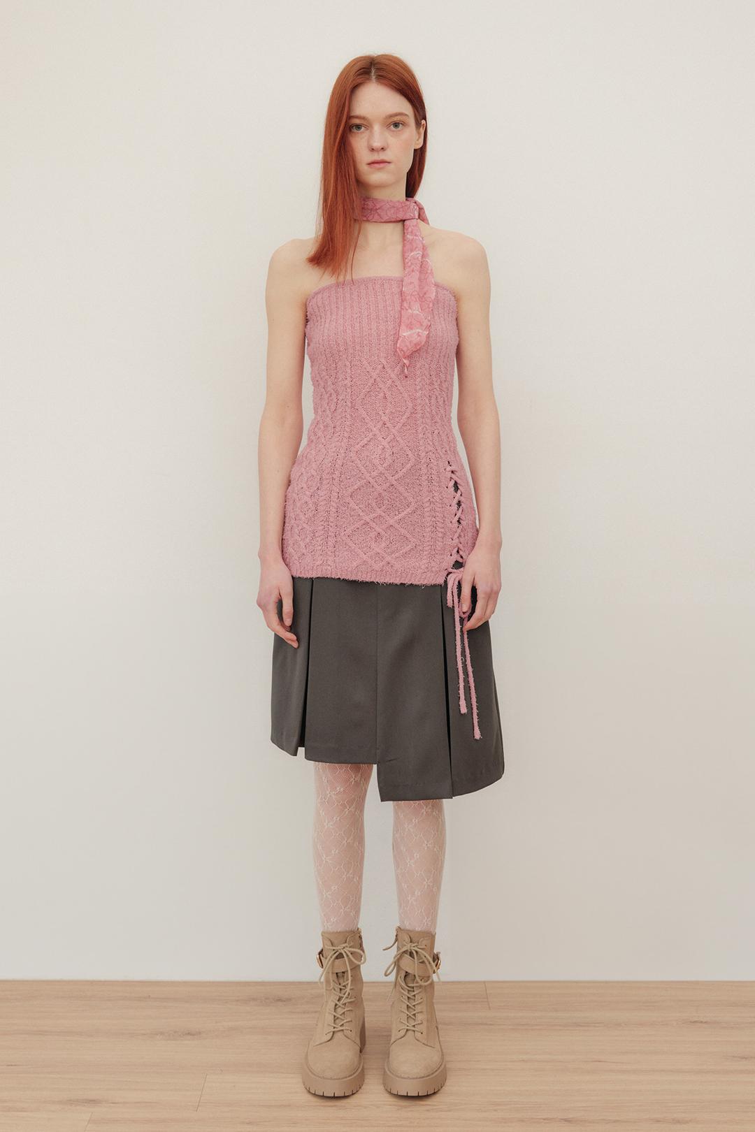 UNBALANCE PLEATS MIDI SKIRT - CHARCOAL