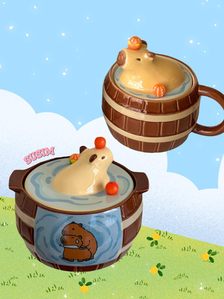 수심 Capybara Bowl Mug 카피바라 볼 머그 컵 선물 라면 그릇 도자기