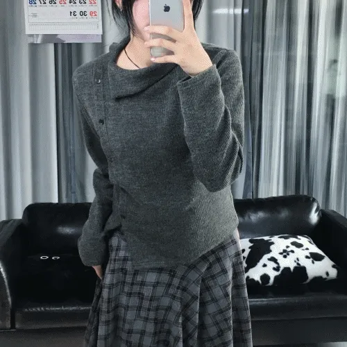 [추천/  레이어드템] 보카시 폴라 언발 버튼 긴팔티 (4color)