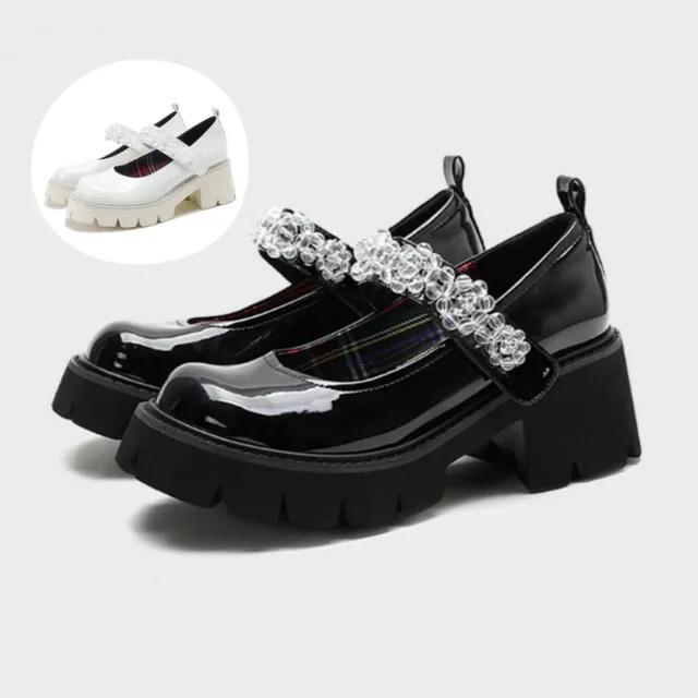 블랙 큐빅 스트랩 키높이 메리제인슈즈(﻿6cm)