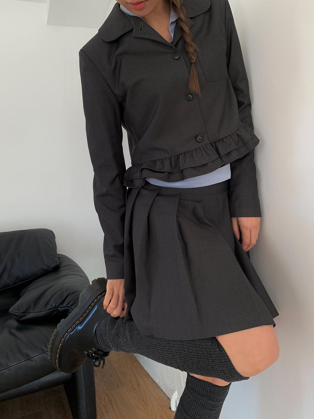 크롭 프릴 블레이저 자켓 (2color)