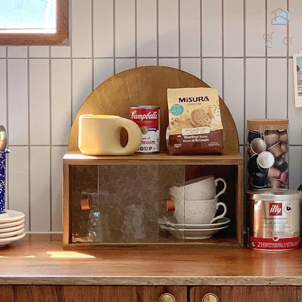 아치 레더 유리 원목 미닫이 수납장, 아치형 선반 주방 미니수납장