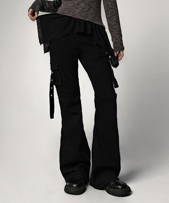 사래파 아일렛 카고 스트랩 부츠컷 팬츠 (숏,기본,롱) Eyelet Cargo Strap Bootcut Pants (Short/Basic/Long)